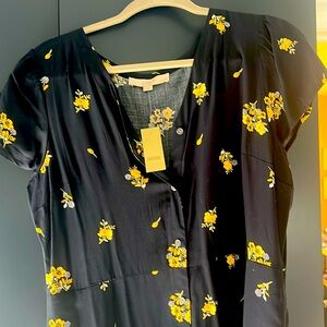 Navy blue with yellow flowers new Loft Dress